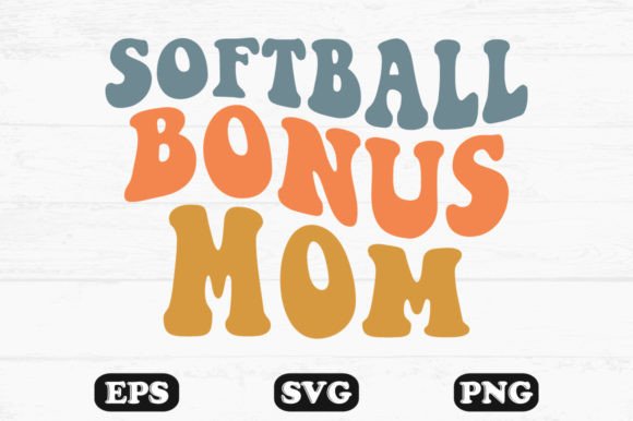 Softball Bonus Mom Retro Wavy T-Shirt Graphics for Crafts
